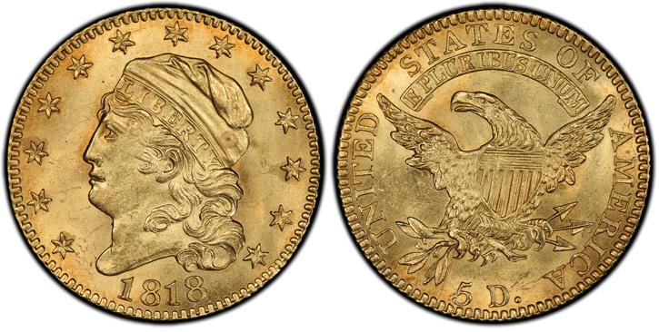 1818 Capped Head Left Half Eagle. BD-1. MS-65 (PCGS).